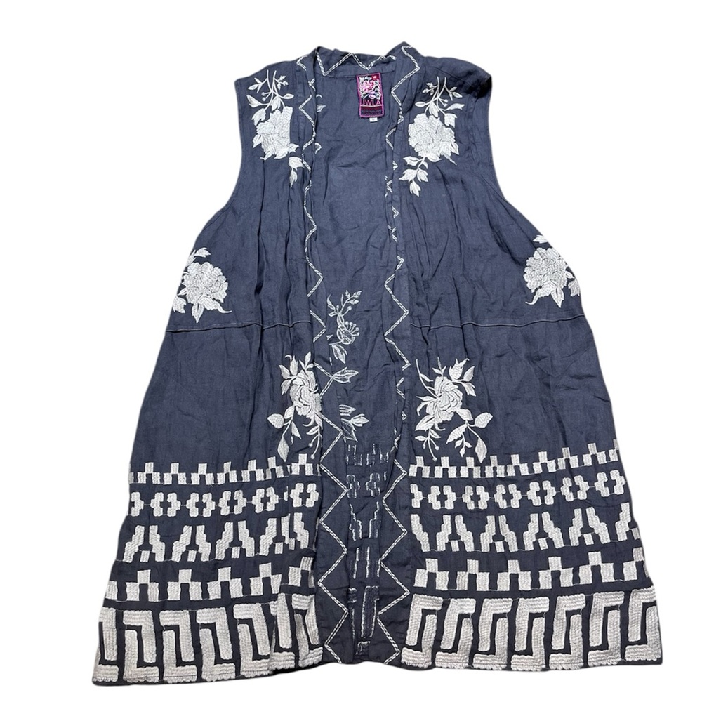 Johnny Was Taupe Sleeveless Vest with Beige Embroidery – Size M